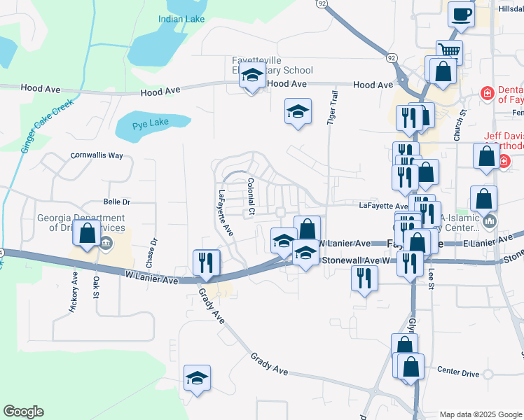 map of restaurants, bars, coffee shops, grocery stores, and more near 155 Concord Court in Fayetteville