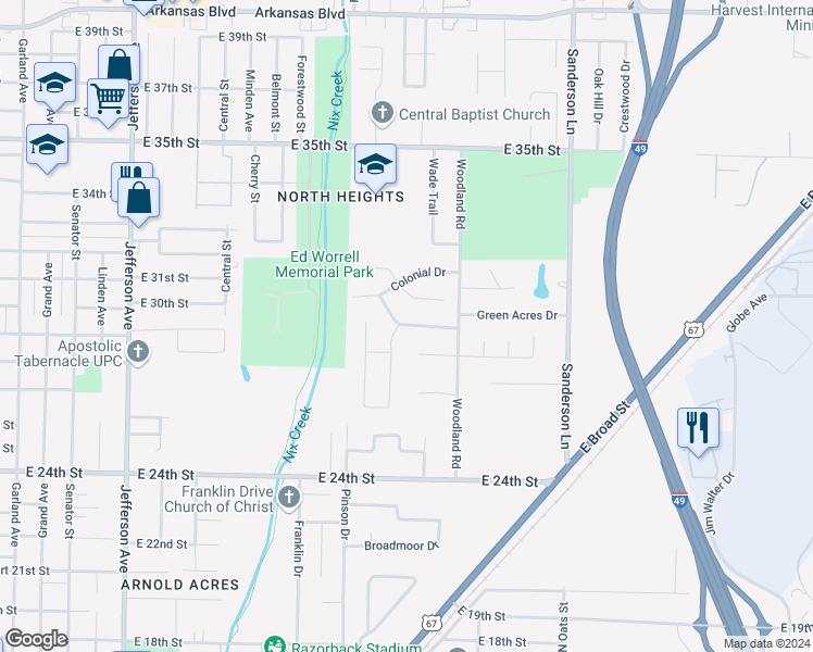 map of restaurants, bars, coffee shops, grocery stores, and more near 6 Regency Drive in Texarkana