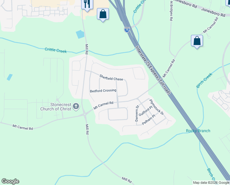 map of restaurants, bars, coffee shops, grocery stores, and more near 113 Rowanshyre Way in McDonough