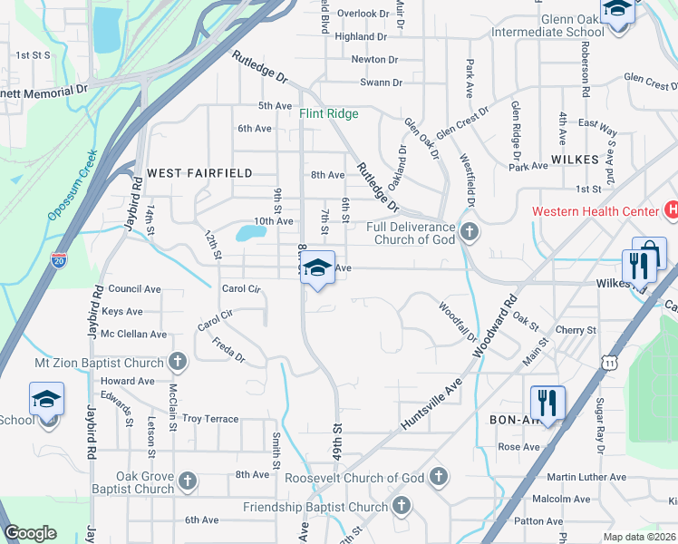 map of restaurants, bars, coffee shops, grocery stores, and more near 607 12th Avenue in Midfield