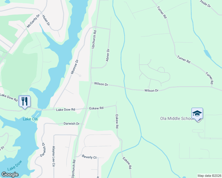 map of restaurants, bars, coffee shops, grocery stores, and more near 180 Wilson Drive in McDonough