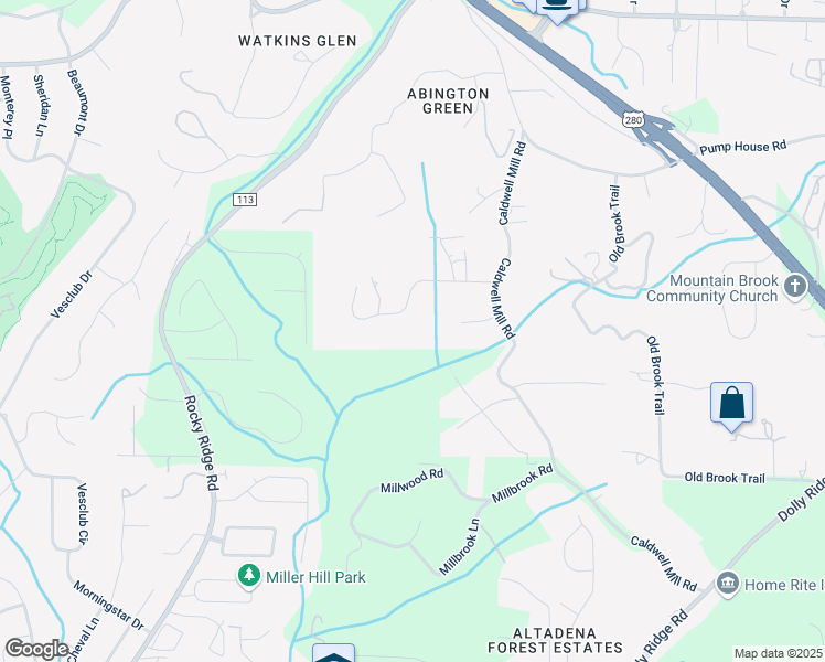 map of restaurants, bars, coffee shops, grocery stores, and more near 2613 Caldwell Mill Lane in Birmingham