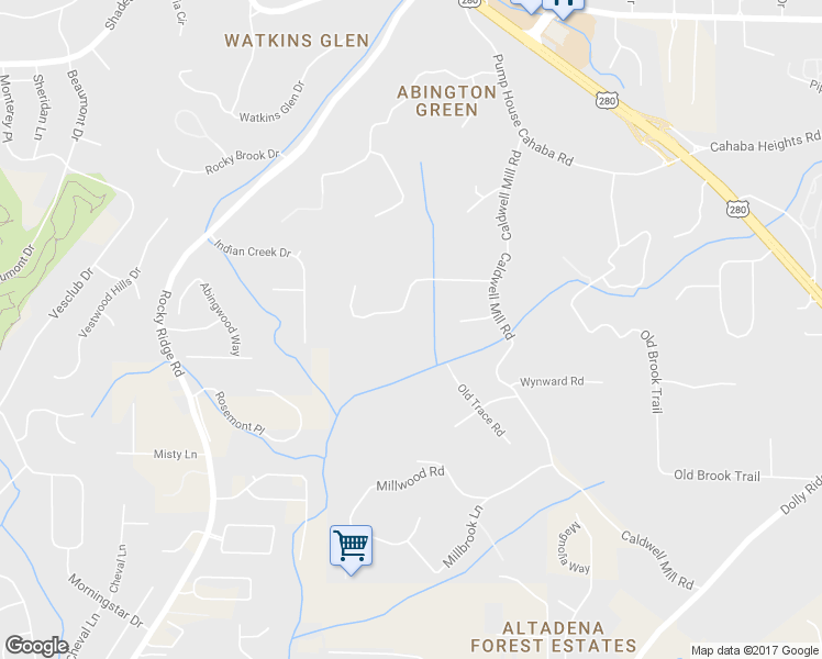 map of restaurants, bars, coffee shops, grocery stores, and more near 2613 Caldwell Mill Lane in Birmingham