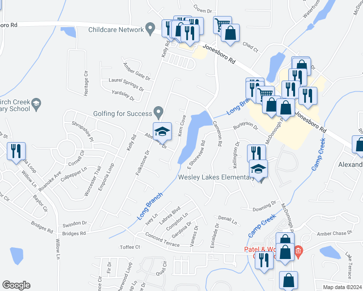 map of restaurants, bars, coffee shops, grocery stores, and more near 1229 Kern Cove in McDonough