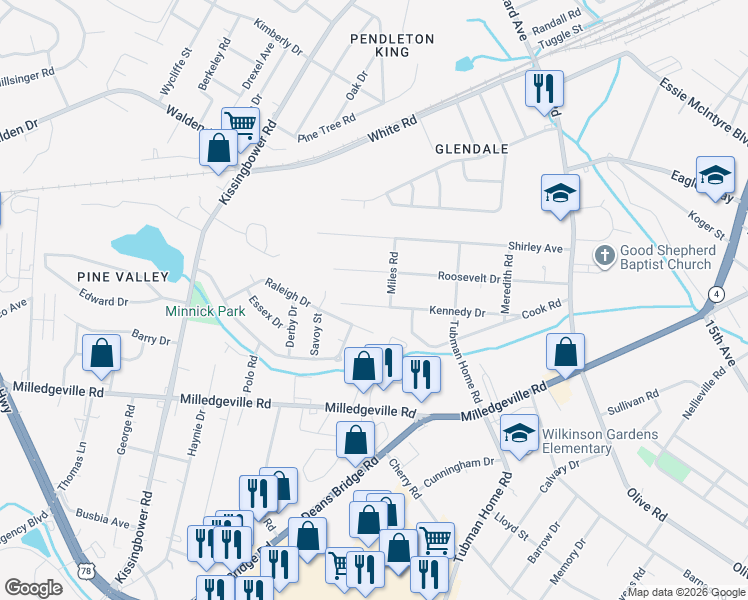 map of restaurants, bars, coffee shops, grocery stores, and more near 2122 Kennedy Drive in Augusta