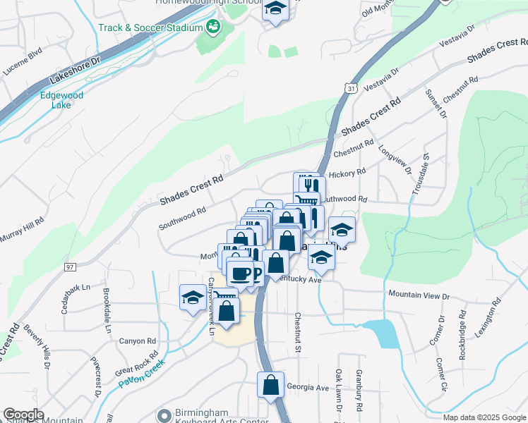 map of restaurants, bars, coffee shops, grocery stores, and more near 1903 Vestavia Court in Vestavia Hills