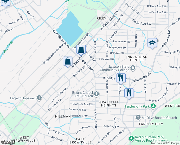 map of restaurants, bars, coffee shops, grocery stores, and more near 4122 40th Street Southwest in Birmingham