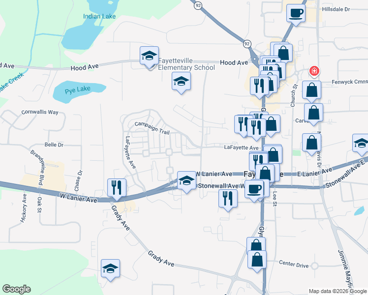 map of restaurants, bars, coffee shops, grocery stores, and more near 180 Camford Stone Path in Fayetteville