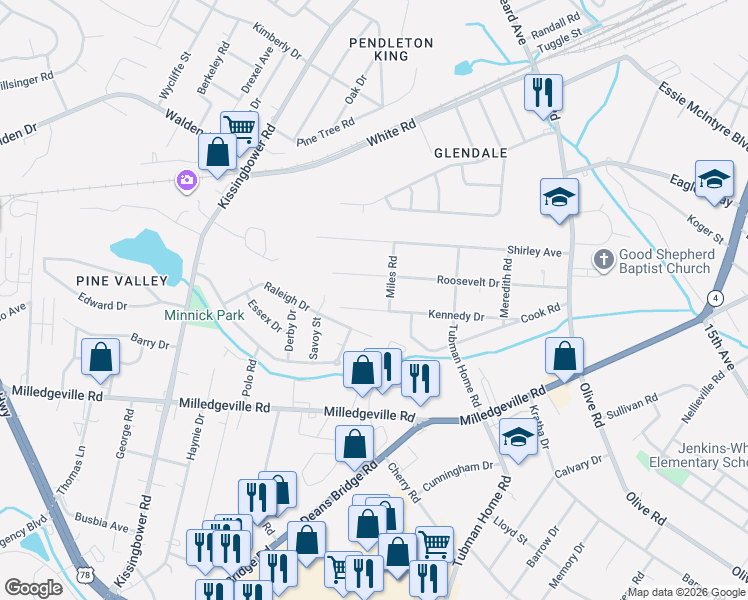 map of restaurants, bars, coffee shops, grocery stores, and more near 2122 Kennedy Drive in Augusta