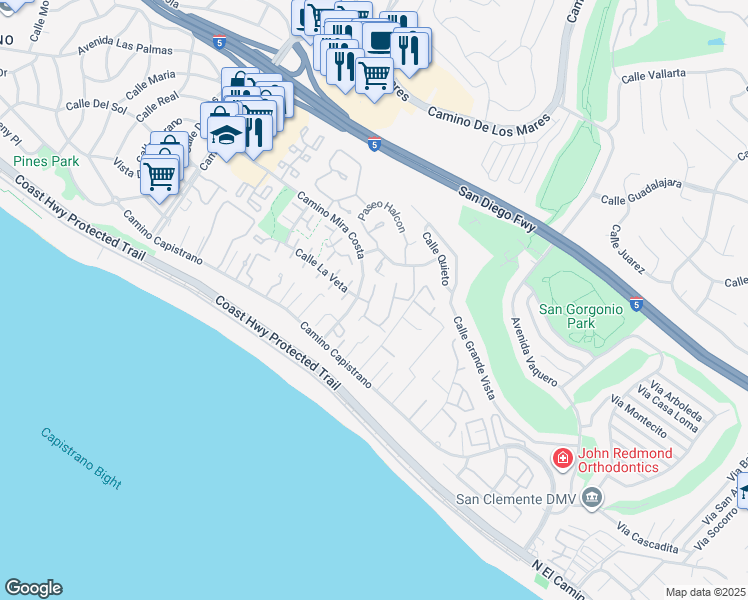 map of restaurants, bars, coffee shops, grocery stores, and more near 3261 Paseo Gallita in San Clemente