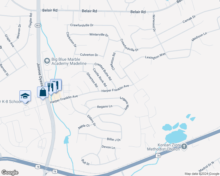 map of restaurants, bars, coffee shops, grocery stores, and more near 4051 Harper Franklin Avenue in Augusta