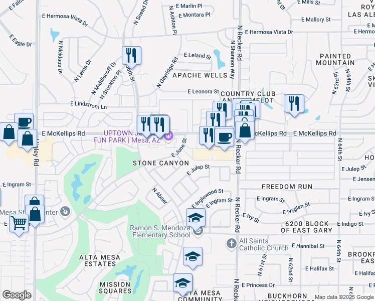 map of restaurants, bars, coffee shops, grocery stores, and more near 1846 North Sunview in Mesa