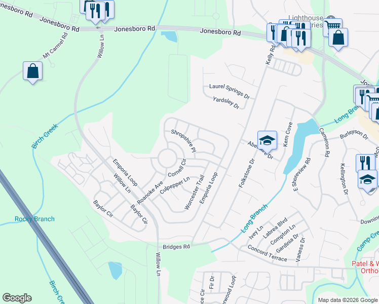 map of restaurants, bars, coffee shops, grocery stores, and more near 1721 Danville Drive in McDonough