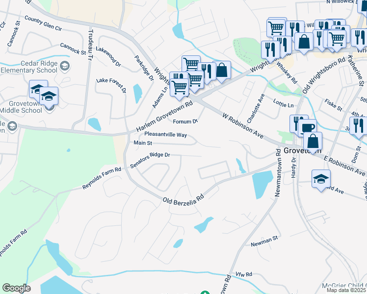 map of restaurants, bars, coffee shops, grocery stores, and more near 5999 Independence Way in Grovetown