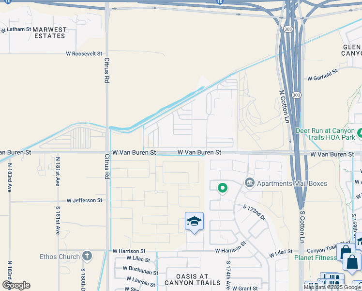 map of restaurants, bars, coffee shops, grocery stores, and more near in Goodyear