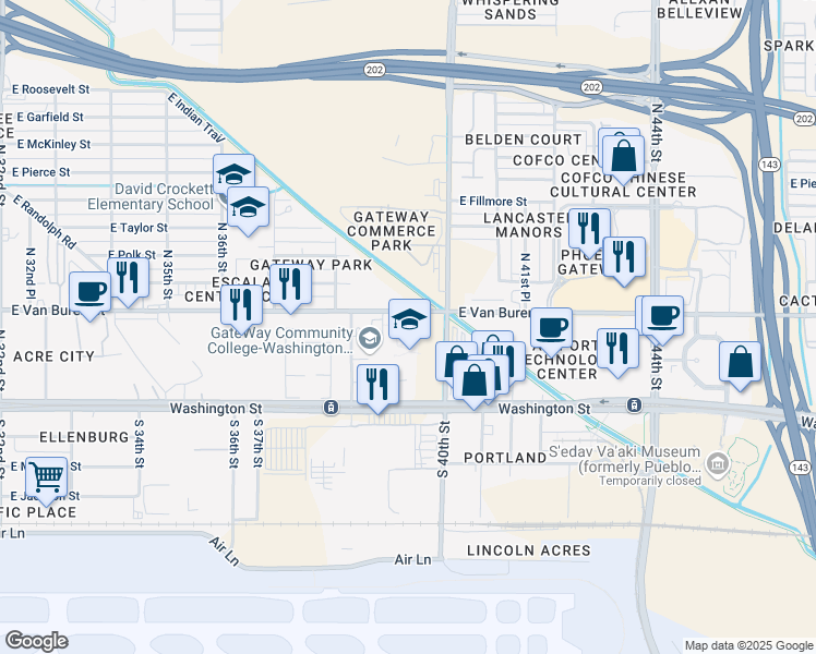 map of restaurants, bars, coffee shops, grocery stores, and more near 108 North 40th Street in Phoenix