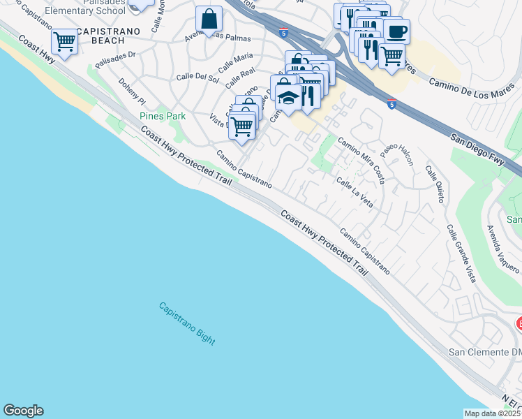 map of restaurants, bars, coffee shops, grocery stores, and more near 35261 Beach Road in Dana Point