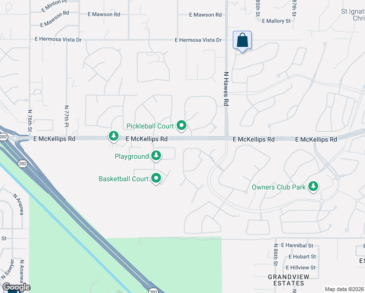 map of restaurants, bars, coffee shops, grocery stores, and more near 2024 North Channing in Mesa