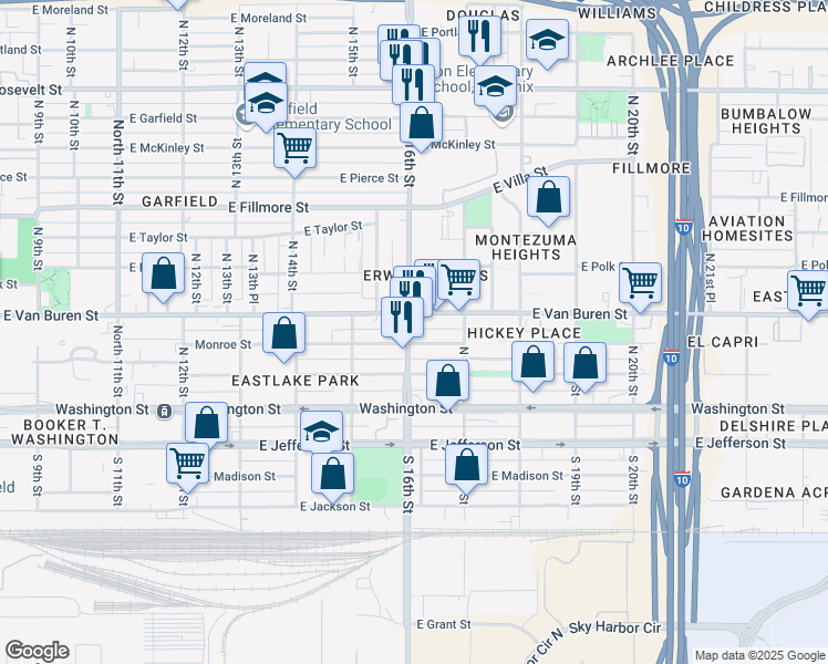 map of restaurants, bars, coffee shops, grocery stores, and more near in Phoenix