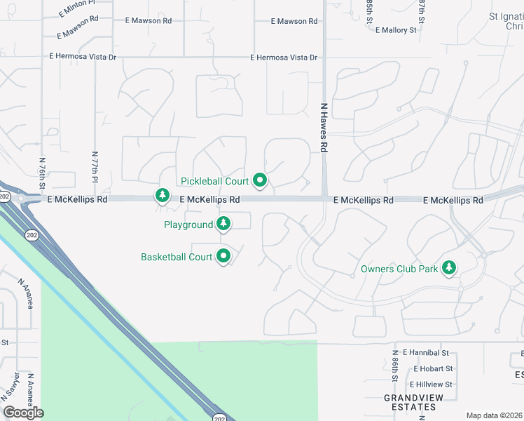 map of restaurants, bars, coffee shops, grocery stores, and more near 2024 North Channing in Mesa