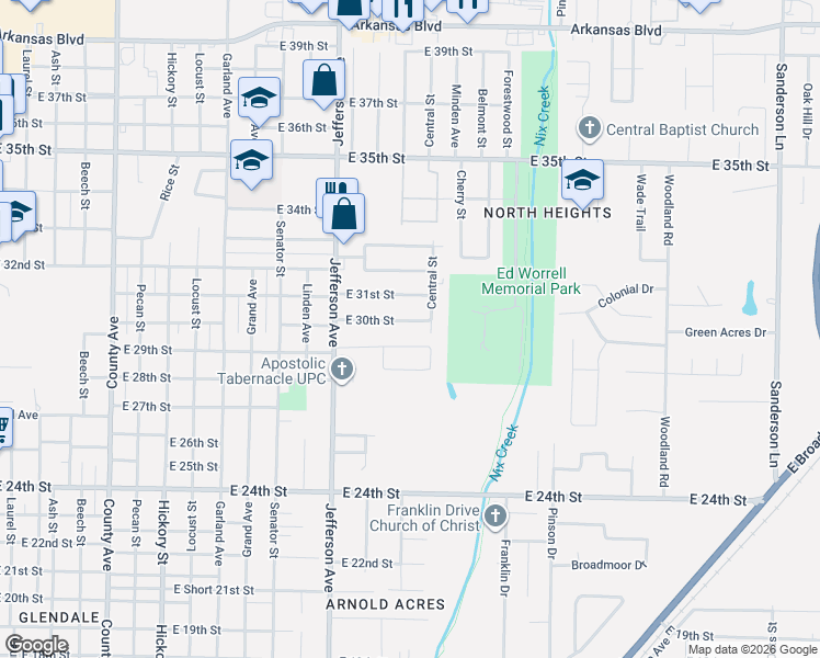 map of restaurants, bars, coffee shops, grocery stores, and more near 1325 East 30th Street in Texarkana