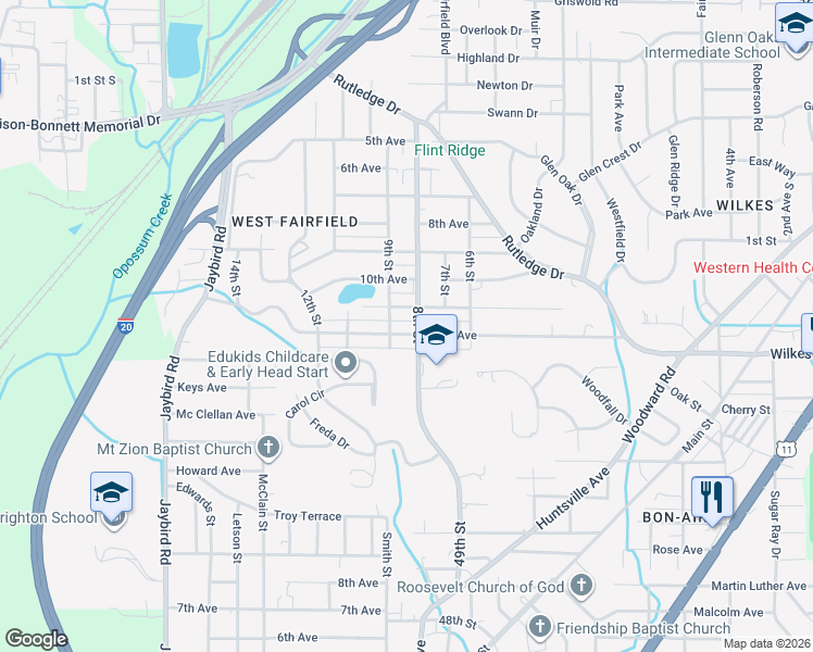 map of restaurants, bars, coffee shops, grocery stores, and more near 804 12th Avenue in Birmingham