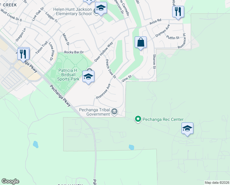 map of restaurants, bars, coffee shops, grocery stores, and more near 32692 Dorset Court in Temecula