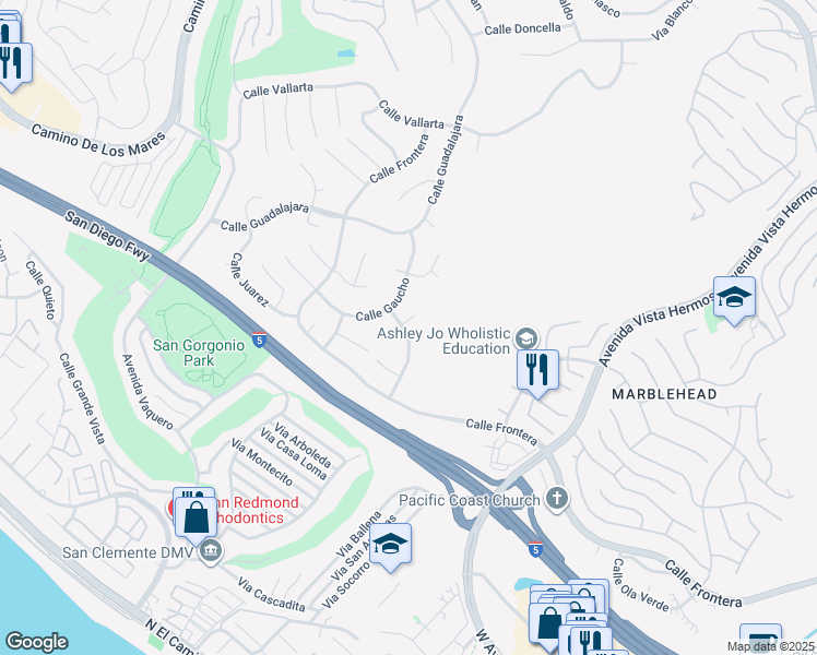 map of restaurants, bars, coffee shops, grocery stores, and more near 522 Calle Cuadra in San Clemente