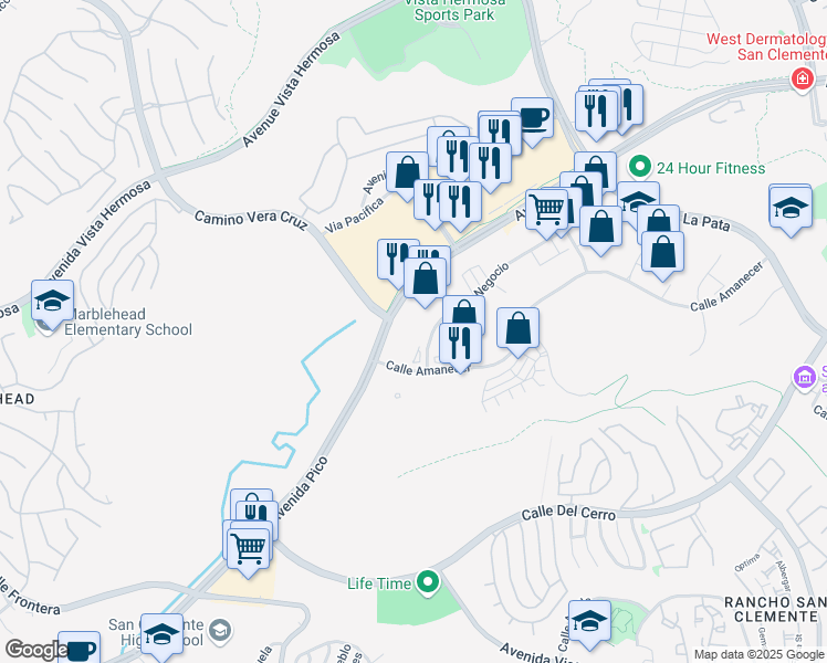 map of restaurants, bars, coffee shops, grocery stores, and more near 910 Calle Negocio in San Clemente