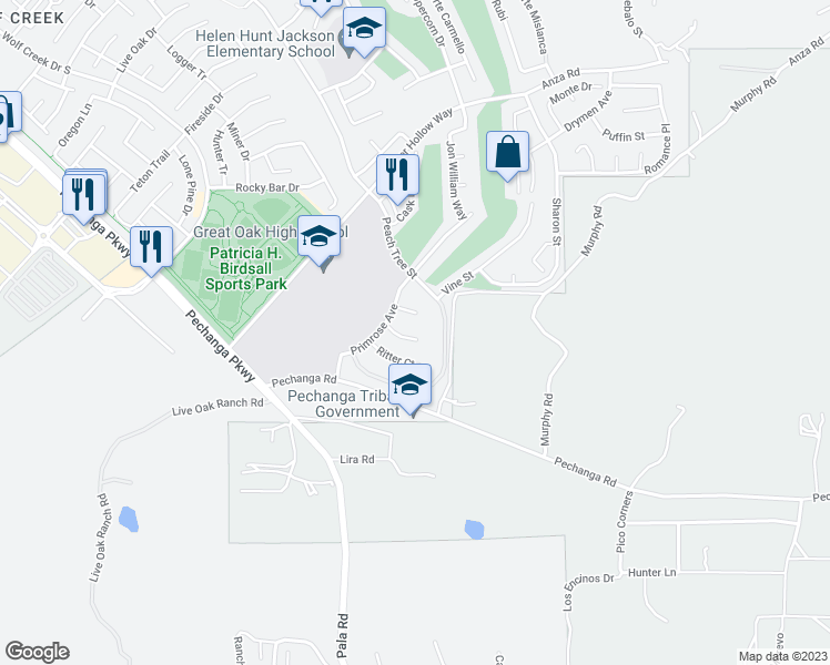 map of restaurants, bars, coffee shops, grocery stores, and more near 32692 Dorset Court in Temecula