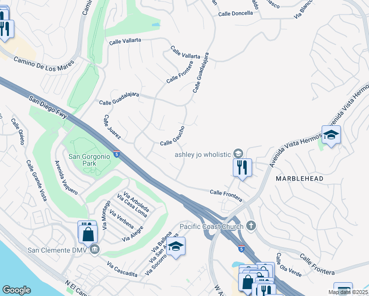 map of restaurants, bars, coffee shops, grocery stores, and more near 522 Calle Cuadra in San Clemente