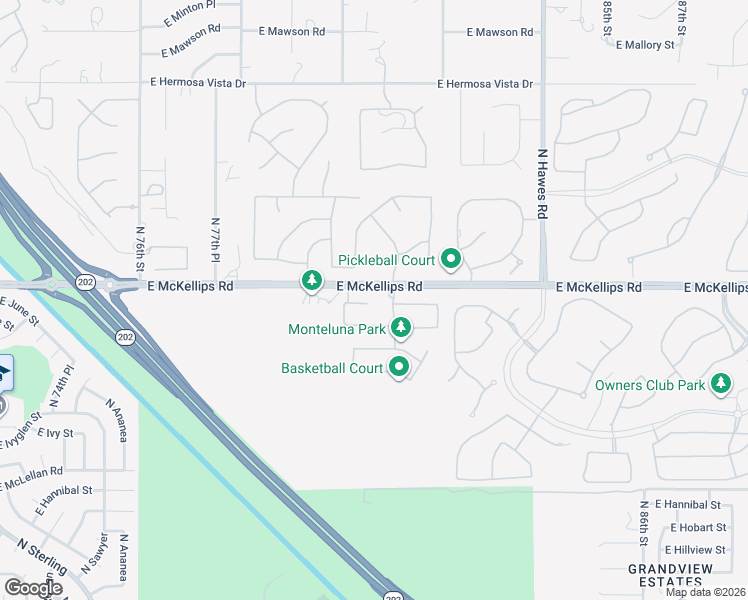 map of restaurants, bars, coffee shops, grocery stores, and more near 8044 East June Circle in Mesa