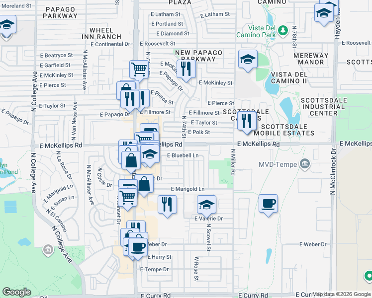 map of restaurants, bars, coffee shops, grocery stores, and more near 7334 East McKellips Road in Scottsdale