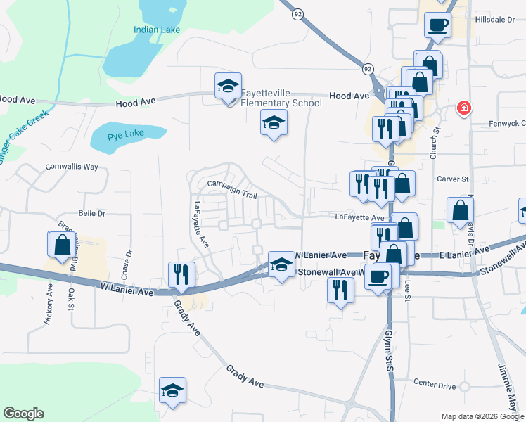 map of restaurants, bars, coffee shops, grocery stores, and more near 150 Clandon Park Terrace in Fayetteville