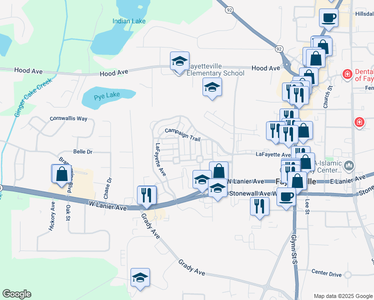 map of restaurants, bars, coffee shops, grocery stores, and more near 155 Concord Court in Fayetteville