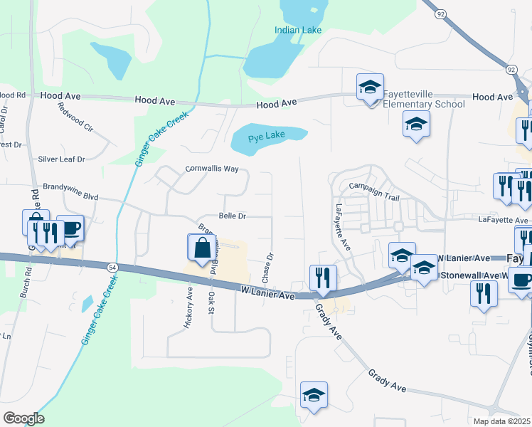 map of restaurants, bars, coffee shops, grocery stores, and more near 280 Chase Drive in Fayetteville