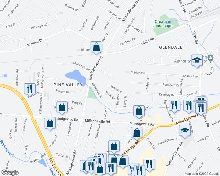 map of restaurants, bars, coffee shops, grocery stores, and more near 2268 Raleigh Drive in Augusta