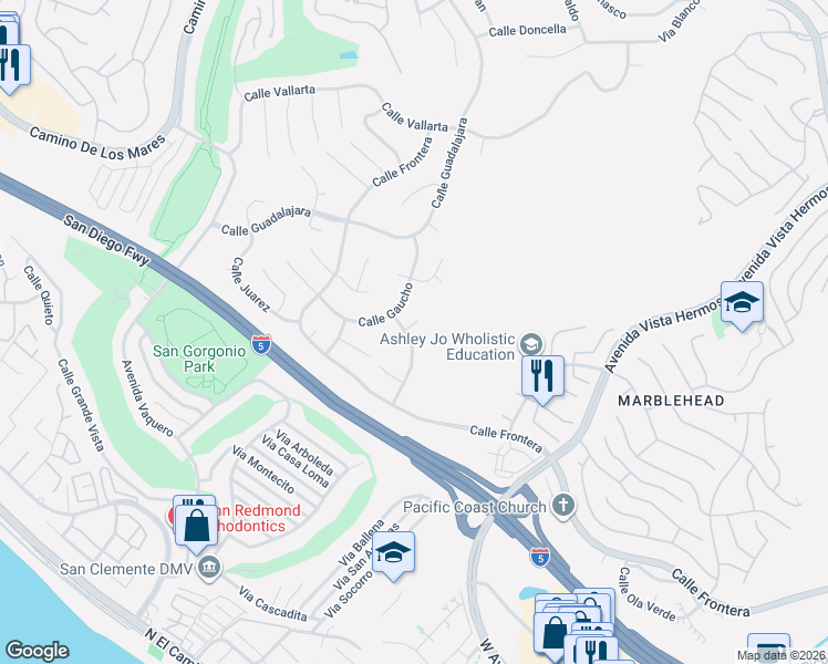 map of restaurants, bars, coffee shops, grocery stores, and more near 522 Calle Cuadra in San Clemente