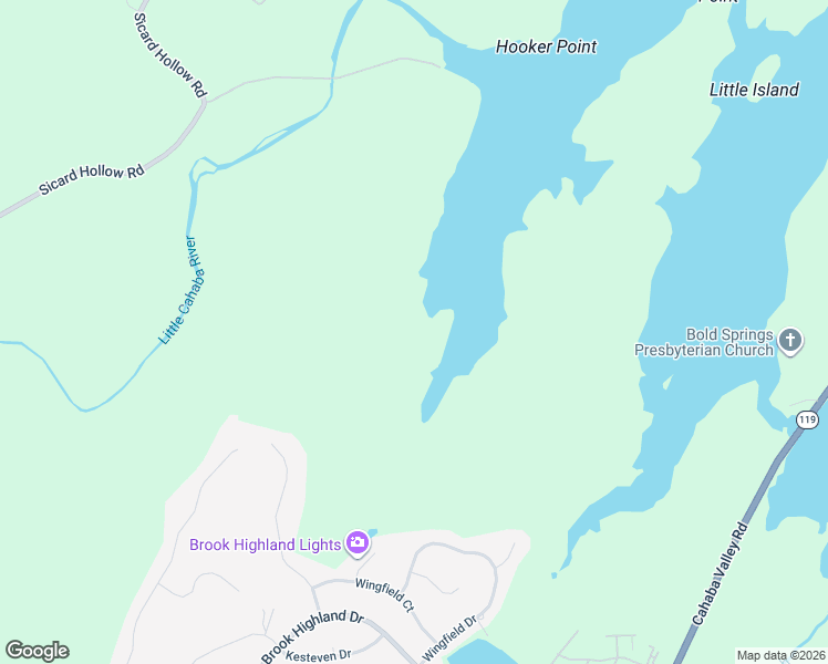 map of restaurants, bars, coffee shops, grocery stores, and more near Lake Purdy Dam Road in Birmingham