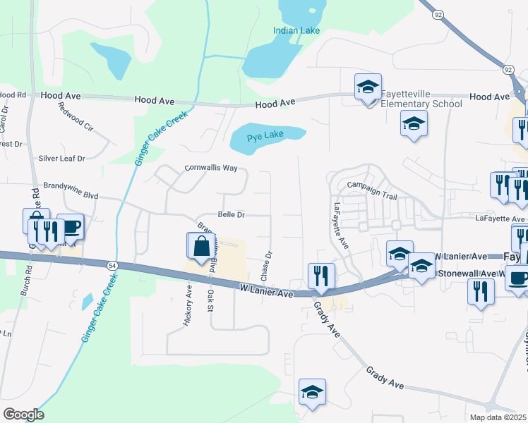 map of restaurants, bars, coffee shops, grocery stores, and more near 280 Chase Drive in Fayetteville
