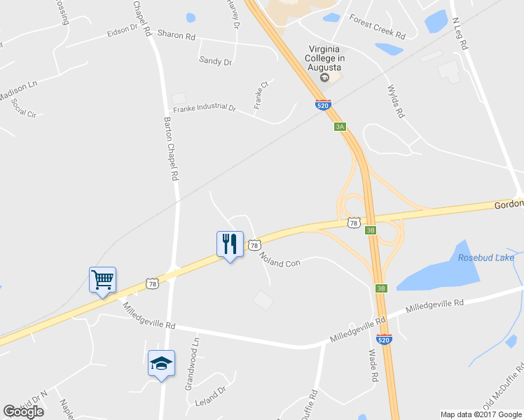 map of restaurants, bars, coffee shops, grocery stores, and more near 2155 Gordon Highway in Augusta