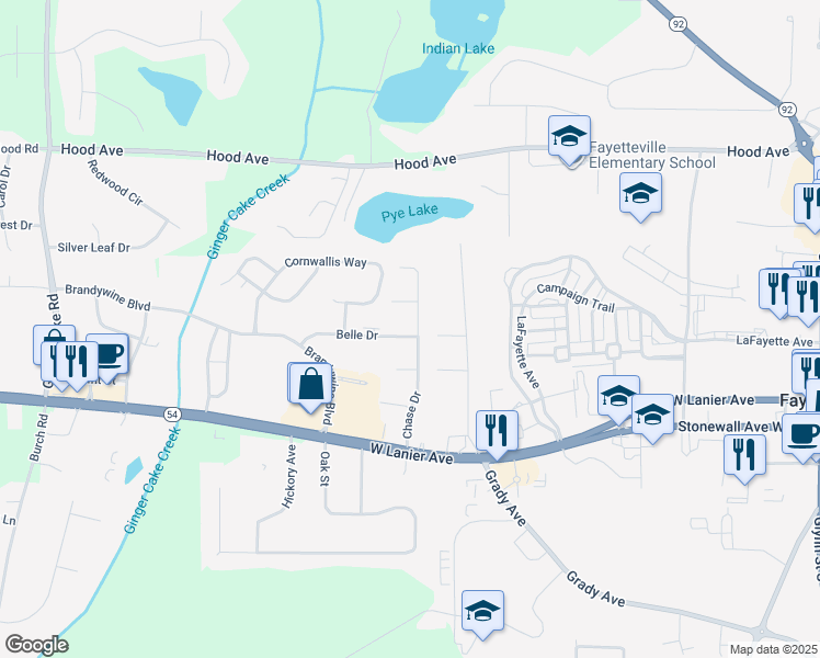 map of restaurants, bars, coffee shops, grocery stores, and more near 280 Chase Drive in Fayetteville