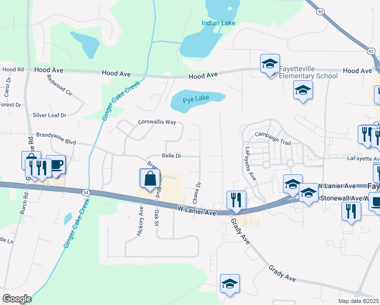map of restaurants, bars, coffee shops, grocery stores, and more near 500 Cornwallis Way in Fayetteville