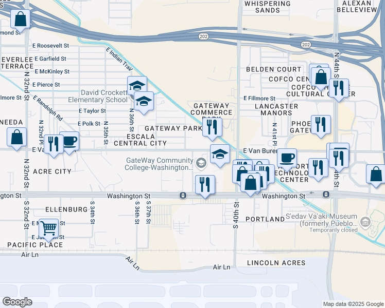 map of restaurants, bars, coffee shops, grocery stores, and more near 3803 East Polk Street in Phoenix