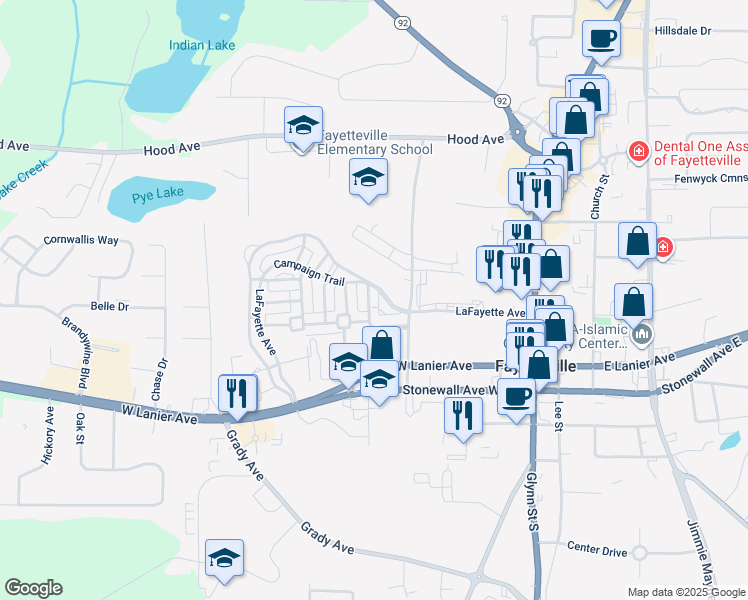 map of restaurants, bars, coffee shops, grocery stores, and more near 130 Camford Stone Path in Fayetteville