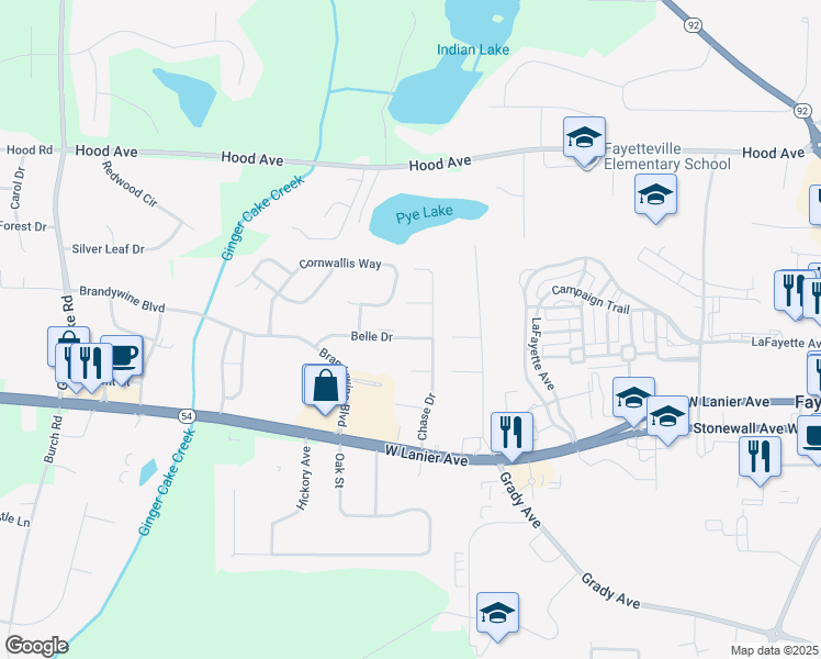 map of restaurants, bars, coffee shops, grocery stores, and more near 500 Cornwallis Way in Fayetteville