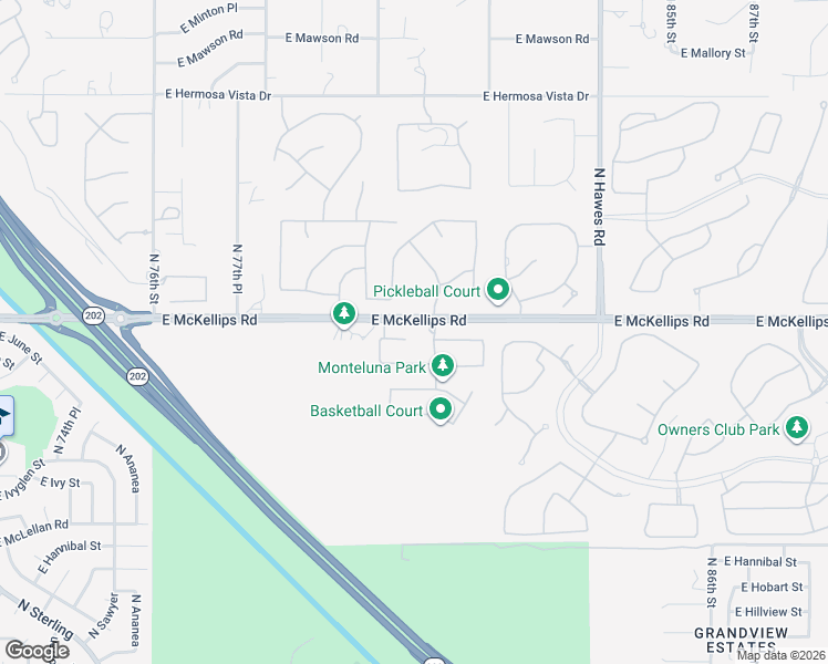 map of restaurants, bars, coffee shops, grocery stores, and more near 8044 East June Circle in Mesa