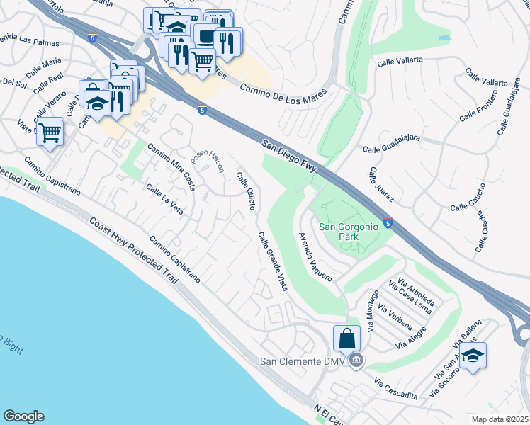 map of restaurants, bars, coffee shops, grocery stores, and more near 3114 Calle Grande Vista in San Clemente