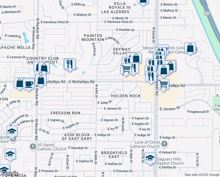 map of restaurants, bars, coffee shops, grocery stores, and more near 1951 North 64th Street in Mesa