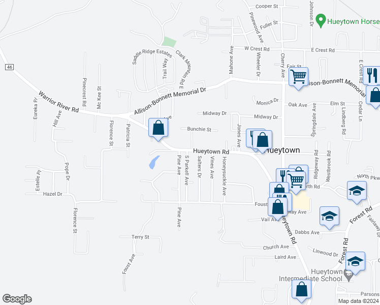 map of restaurants, bars, coffee shops, grocery stores, and more near 688 South Parkell Avenue in Hueytown